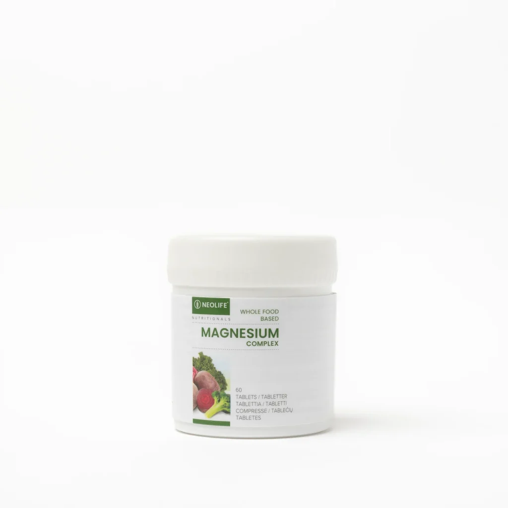 NeoLife Magnesium Complex bottle of 60 tablets providing 300 mg magnesium per two-tablet serving