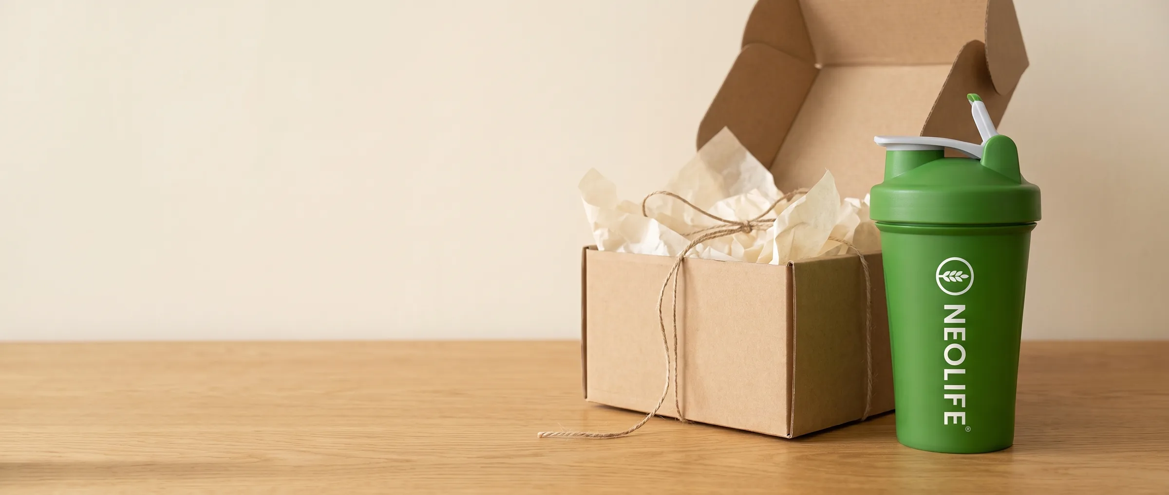 NeoLife shaker beside an open delivery box